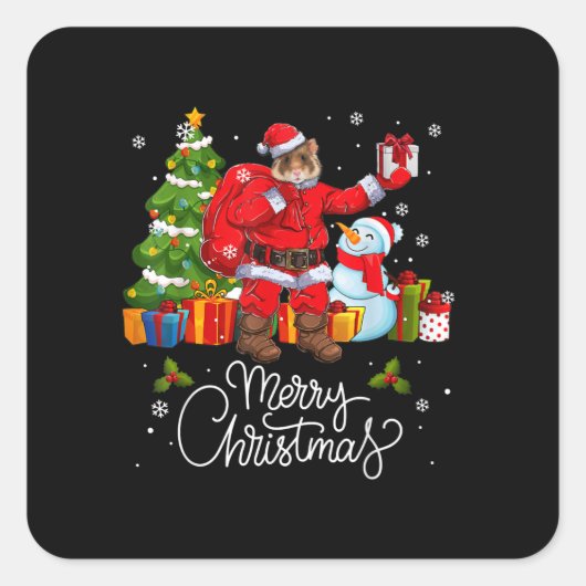 ハムスターサンタクリスマスパジャマファミリー スクエアシール (正面)