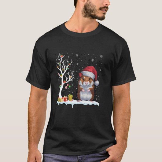 ハムスターサンタハットフェスティバルツリーライトクリスマスパージ Tシャツ (正面)