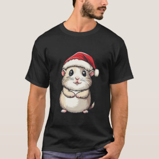 ハムスターサンタハットペット恋人ボーイズガールズキッズキリスト Tシャツ