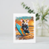 ハムスターサーフィンキュートカラフル漫画イラストレーション ポストカード (スタンド正面)