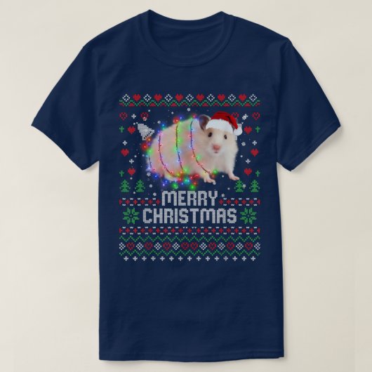 ハムスタースサンタハット動物クリスマスツリーライトホー Tシャツ (デザイン正面)