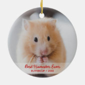ハムスターパーソナライズされたペットの写真とクリスマスの名前 セラミックオーナメント (裏面)
