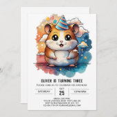 ハムスターフレンズよくはしゃぐ誕生日 招待状 (正面/裏面)