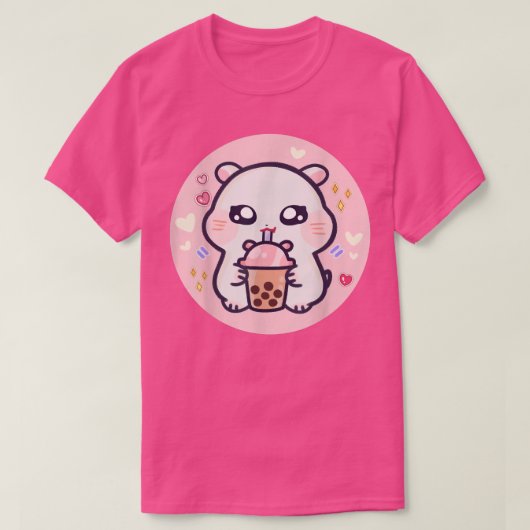 ハムスターボバタイミルクティーバブルティーアニメかわいい Tシャツ (デザイン正面)