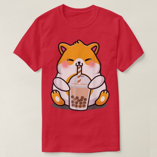 ハムスターボバ茶おもしろい齧歯類飲みバブルティー Tシャツ (デザイン正面)