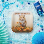 ハムスターミンスオレンジフラワーズ誕生日 ペーパープレート (パーティー)