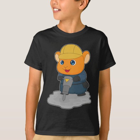 ハムスター建設作業員 ジャッキハンマー 建設 Tシャツ (正面)