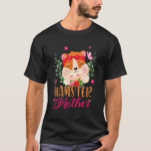 ハムスター母かわいい花ハムスター蝶ネクタイ母 Tシャツ (正面)