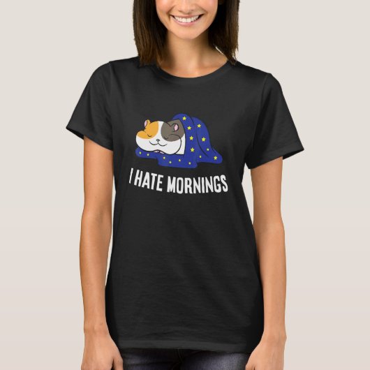 ハムスター疲れたハムスター私は朝が嫌い Tシャツ (正面)
