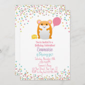 ハムスター誕生日パーティー招待紙吹雪グリッター 招待状 (正面/裏面)