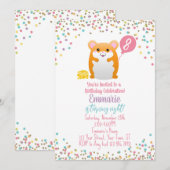 ハムスター誕生日パーティー招待紙吹雪グリッター 招待状 (正面/裏面)