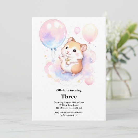 ハムスター誕生日招待状 招待状 (スタンド正面)