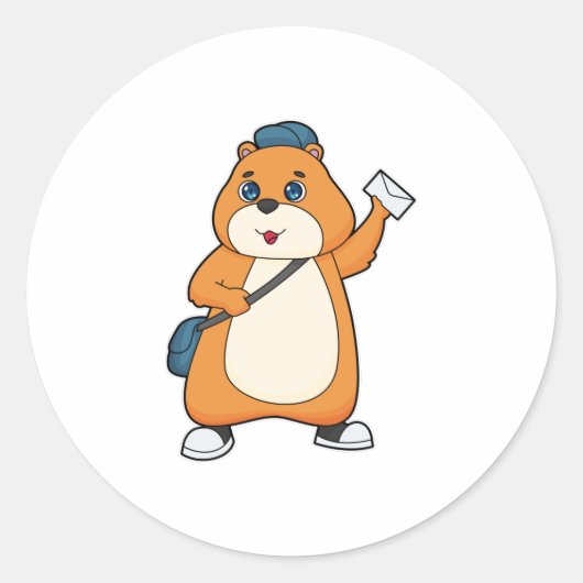 ハムスター郵便配達員の手紙 ラウンドシール (正面)