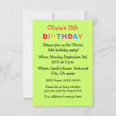 ハムスター風船11歳の誕生日パーティー 招待状 (裏面)