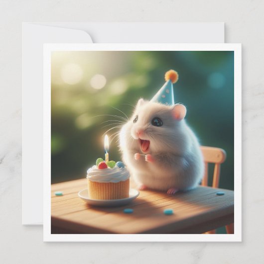 ハムスター食べ物のケーキの誕生日の招待状 招待状 (正面)