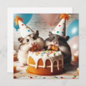 ハムスター食べ物ズ・ケーキの誕生日の招待状 招待状 (正面/裏面)