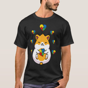 ハムスター ハート パズル ピース 自閉症 Awareness 男の子用 Tシャツ