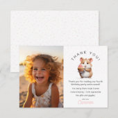 ハムスター、ピンクのカップケーキの子供の誕生日写真 サンキューカード (正面/裏面)
