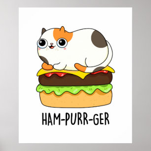 ハムパーガー猫おもしろいハンバーガープリン ポスター