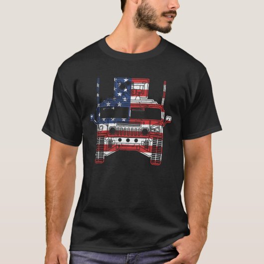 ハムビーアメリカン国旗軍隊ビークルフロントハンプ Tシャツ (正面)