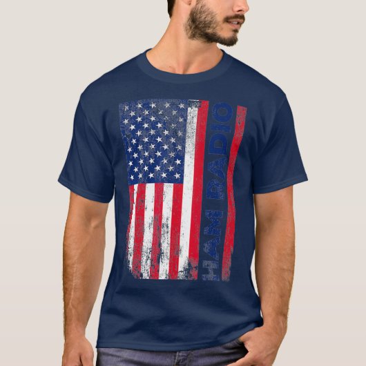ハムラジオアメリカ動揺して国旗 Tシャツ (正面)