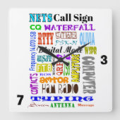 ハムラジオデジタルモードワードコラージュウォール時計 スクエア壁時計 (正面)