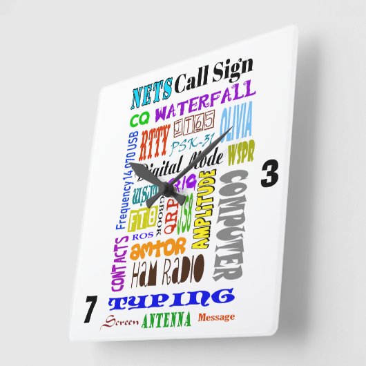 ハムラジオデジタルモードワードコラージュウォール時計 スクエア壁時計 (傾斜)