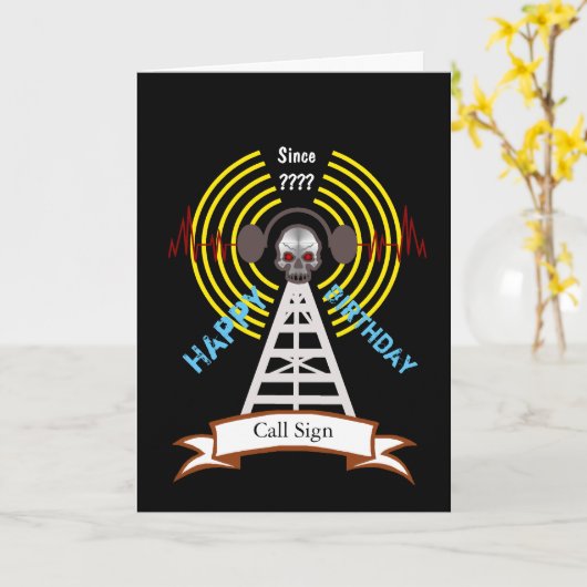 ハムラジオバイクもしくは自転車に乗る人スタイル誕生日カスタマイズカード！ カード (黄色い花)