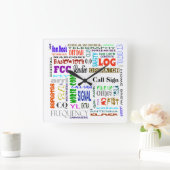 ハムラジオ単語コラージュの壁カスタマイズ時計! スクエア壁時計 (ホーム)