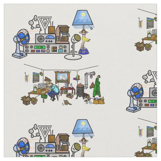 ハムラジオ熱狂するシャックとリグ生地 ファブリック (クローズアップ)