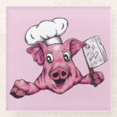 ハム殺しのマニア Funny Chef Pig アート ガラスコースター (正面)