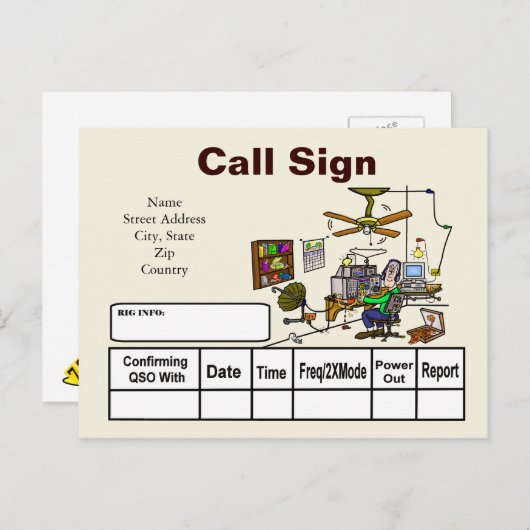 ハム熱狂する・シャックのQSLカーカスタマイズド! ポストカード (正面/裏面)