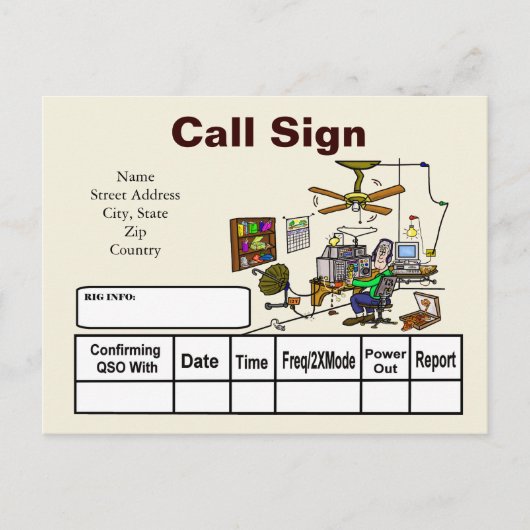 ハム熱狂する・シャックのQSLカーカスタマイズド! ポストカード (正面)