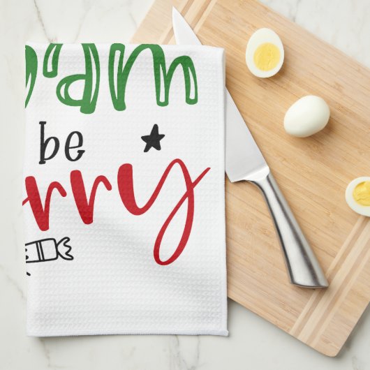 ハム食べと明るいクメリーリスマスおもしろいト キッチンタオル (四つ折り)