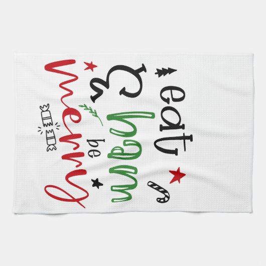 ハム食べと明るいクメリーリスマスおもしろいト キッチンタオル (横)