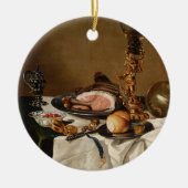 ハム、本、観賞用の容器を持つ静かな生活 セラミックオーナメント (正面)