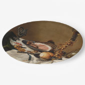 ハム、本、観賞用の容器を持つ静かな生活 ペーパープレート (アングル)