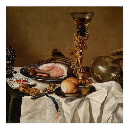 ハム、本、観賞用の容器を持つ静かな生活 ポスター (正面)