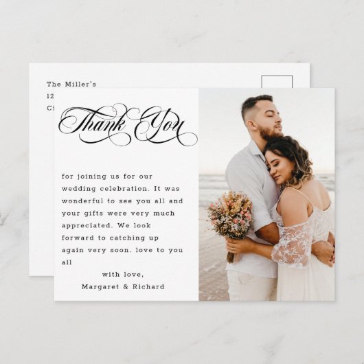 ハモダンンドレタリング結婚の写真ありがとう ポストカード (正面/裏面)