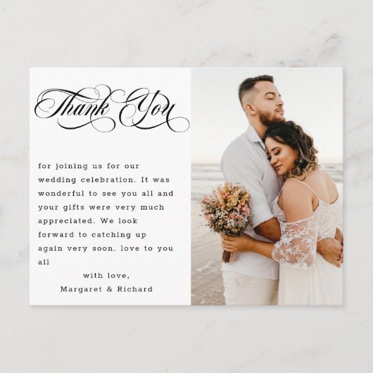 ハモダンンドレタリング結婚の写真ありがとう ポストカード (正面)