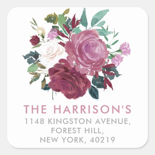 ハモダンンド絵を描フローラブーケ差出人住所 スクエアシール (正面)