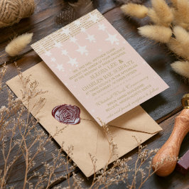 ハモ淡い色のギと金ゴールドの結婚星の下 招待状