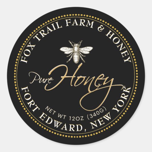 ハラルビーブラックハニーラベルとスクリプト文字 ラウンドシール (正面)