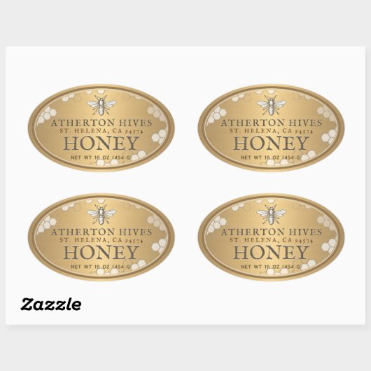 ハラルビーメタリック金ゴールドハニーラベル楕円形 楕円形シール (シート)