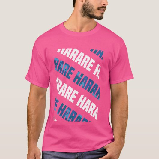ハラレ迷彩柄パターンブルーカモフラージュ Tシャツ (正面)