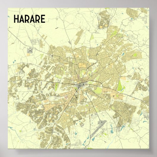 ハラレ・ジンバブエの地図 ポスター (正面)