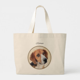 ハリアー犬の三色の愛らしいオリジナル犬アートペインティング ラージトートバッグ