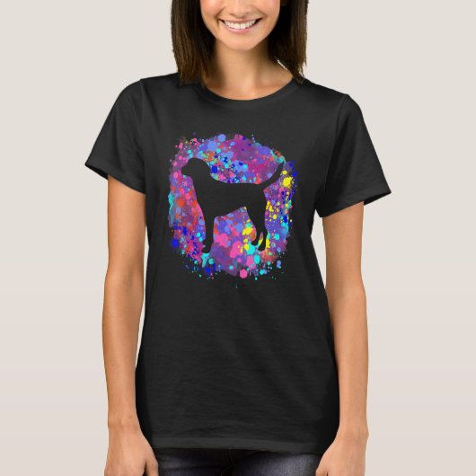 ハリアー犬 ピンク 水彩 スプラッターアート 愛犬家 Tシャツ (正面)