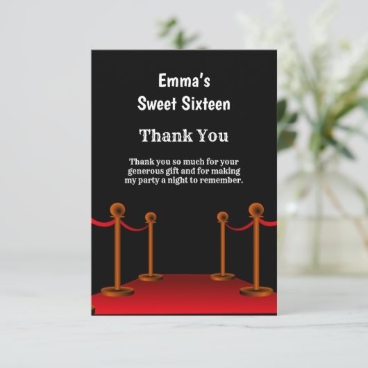 ハリウエレガントッドレッドカーペットスウィート16誕生日 サンキューカード (スタンド正面)