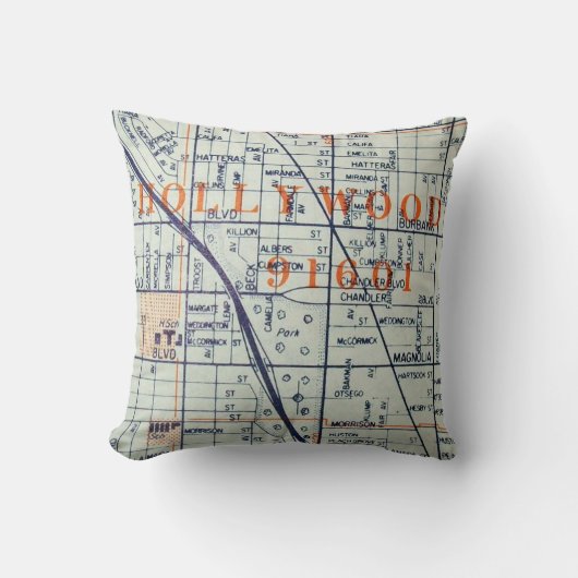 ハリウッドのカリフォルニアのヴィンテージの地図 クッション (正面)